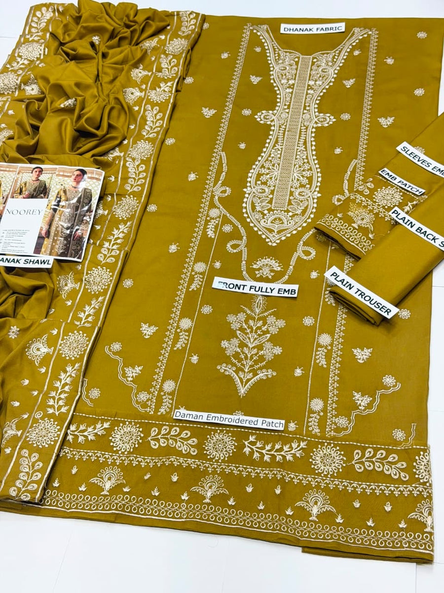 Olive Noorey embroidered 3-piece suit fabric set